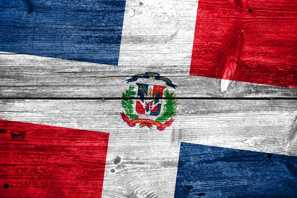 Dominican Republic Flag painted on old wood plank texture — Stock Photo, Image