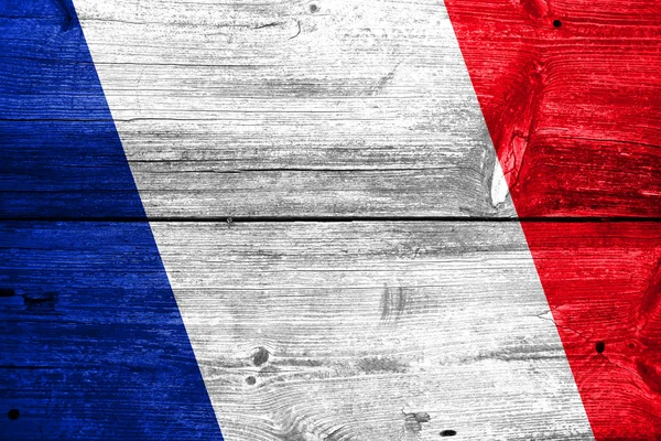 Bandeira da França pintada no fundo da prancha de madeira velha — Fotografia de Stock