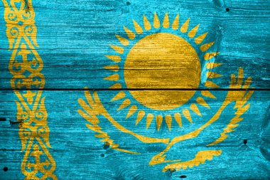 eski ahşap tahta dokusu üzerinde boyalı Kazakistan bayrağı