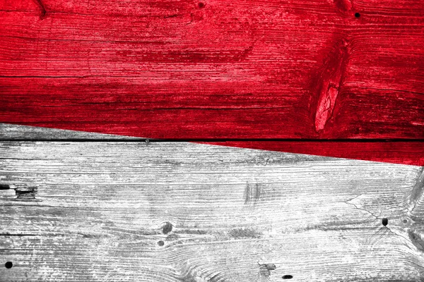 Indonesien flaggan målad på gamla trä planka konsistens — Stockfoto