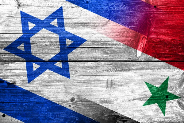 Israël en Syrië vlag geschilderd op oude houten plank textuur — Stockfoto