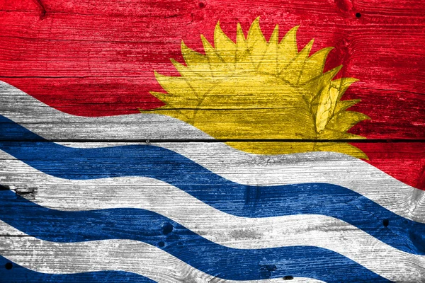 Kiribati Flagge auf alten Holzplanken bemalt — Stockfoto