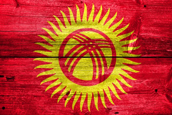 Kyrgyzstan Flag painted on old wood plank texture — Stock Photo, Image