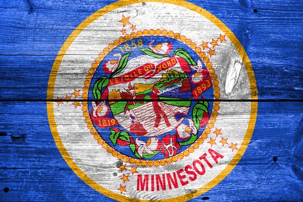 Minnesota państwa bandery malowane na stary tekstura drewna deski — Zdjęcie stockowe