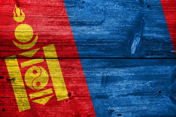 Mongolei Flagge auf alten Holzplanken bemalt — Stockfoto