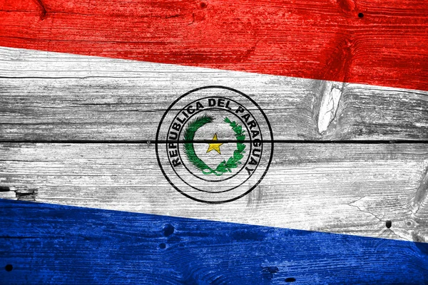Bandeira do Paraguai pintada na velha textura da prancha de madeira — Fotografia de Stock