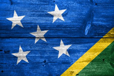Solomon Islands Flag painted on old wood plank texture
