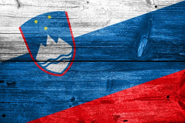 Bandera de Eslovenia pintada sobre madera vieja textura del tablón — Foto de Stock