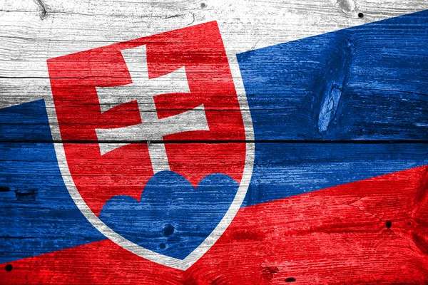 Bandera de Eslovaquia pintada sobre madera vieja textura del tablón — Foto de Stock