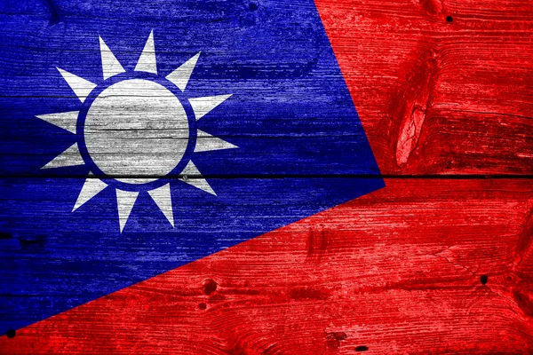 Taiwan Flag painted on old wood plank texture — Stock Photo, Image