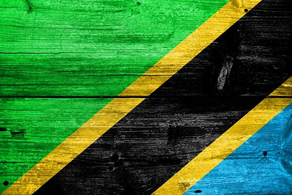 Flaga Tanzanii malowane na stary tekstura drewna deski — Zdjęcie stockowe