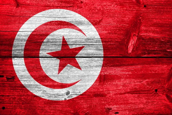 Tunisia Flag painted on old wood plank texture — Stock Photo, Image