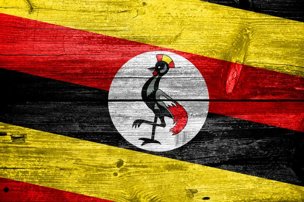 Vlajka Ugandy na staré dřevěné prkenné textury — Stock fotografie
