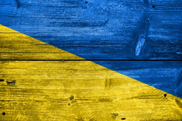 Eski ahşap tahta zemin üzerine boyalı Ukrayna bayrağı — Stok fotoğraf