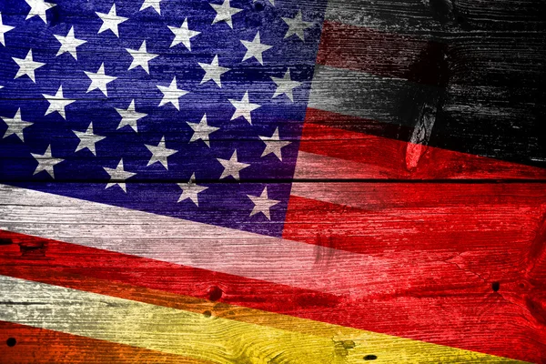 USA and Germany Flag painted on old wood plank texture — Stock Photo, Image