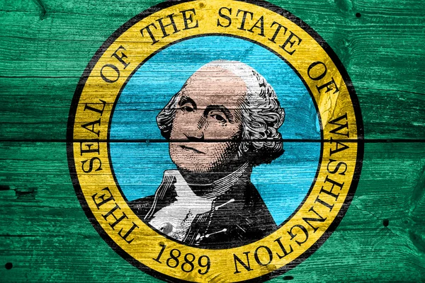 Washington State Flag pictat pe vechea textură de scândură din lemn — Fotografie, imagine de stoc