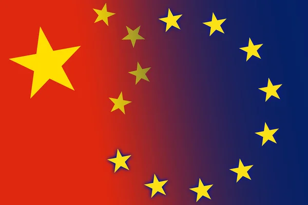 China y la bandera de la Unión Europea. De cerca. . — Foto de Stock