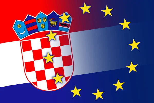 Chorwacja i Europejska flaga Unii. Z bliska. — Zdjęcie stockowe