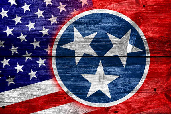 USA and Tennessee State Flag painted on old wood plank texture — Stock Photo, Image