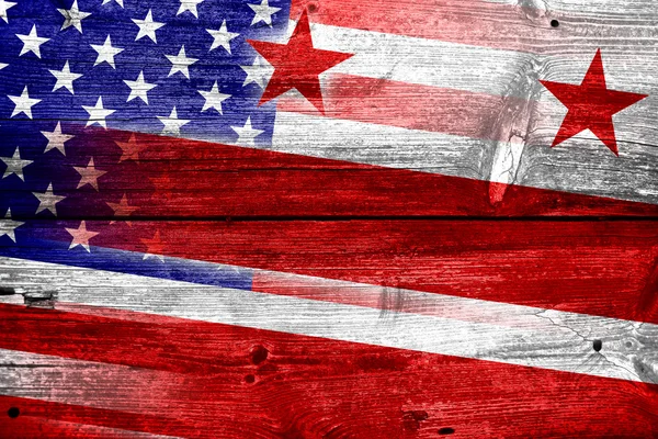 USA und Washington DC Flagge auf alten Holzplanken bemalt — Stockfoto