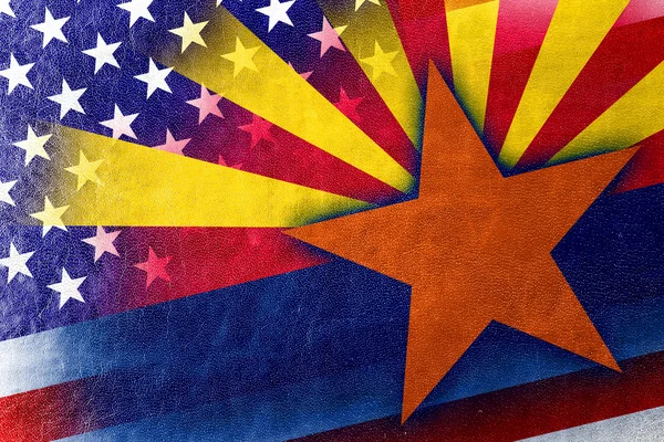 USA and Arizona State Flag painted on leather texture — Stock Photo, Image