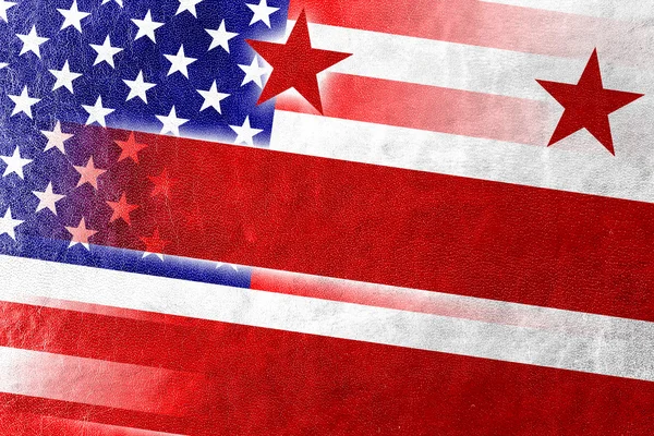 USA en Washington Dc vlag geschilderd op leder texture — Stockfoto