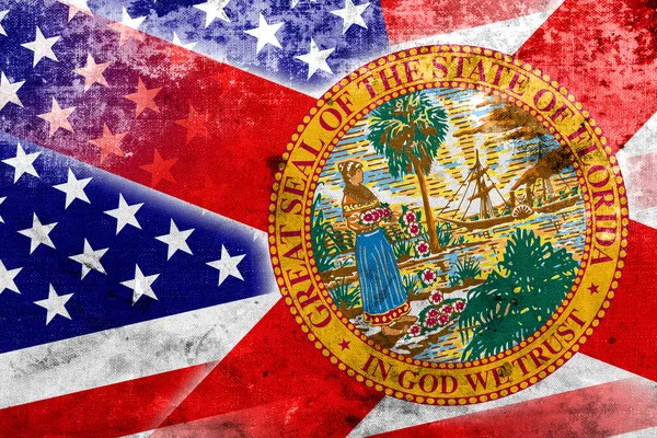 美国佛罗里达州州旗与葡萄酒和老看起来 — 图库照片