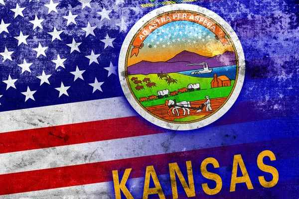 EUA e Kansas State Flag com um visual vintage e antigo — Fotografia de Stock