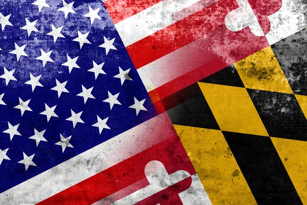 ABD ve Maryland Devlet bayrağı vintage ve eski bir görünüm ile — Stok fotoğraf