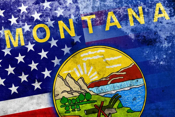 USA and Montana State Flag with a vintage and old look — Stock Photo, Image