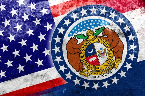 VS en Missouri-vlag met een vintage en oude kijken — Stockfoto