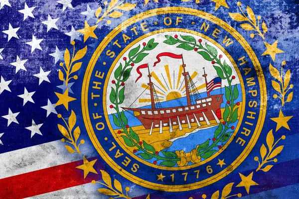 Drapeau d'État des États-Unis et du New Hampshire avec un look vintage et ancien — Photo