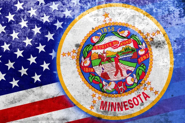 USA and Minnesota State Flag with a vintage and old look — Stock Photo, Image