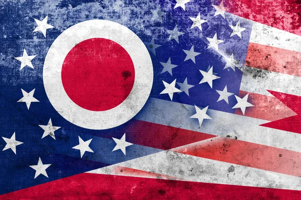USA- und OHIO-Staatsflagge im Vintage-Look — Stockfoto