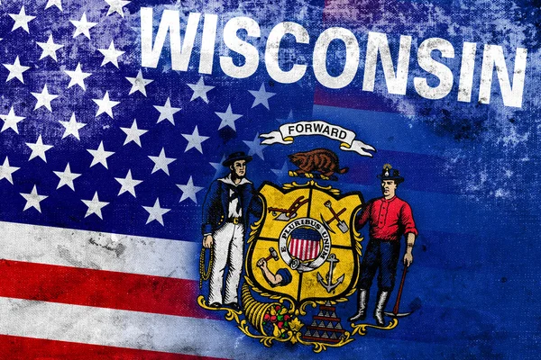 Bandiera di Stato USA e Wisconsin dal look vintage e antico — Foto Stock