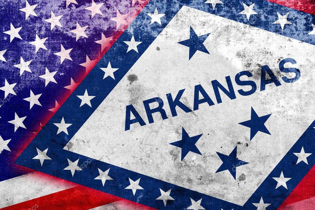 USA and Arkansas State Flag with a vintage and old look
