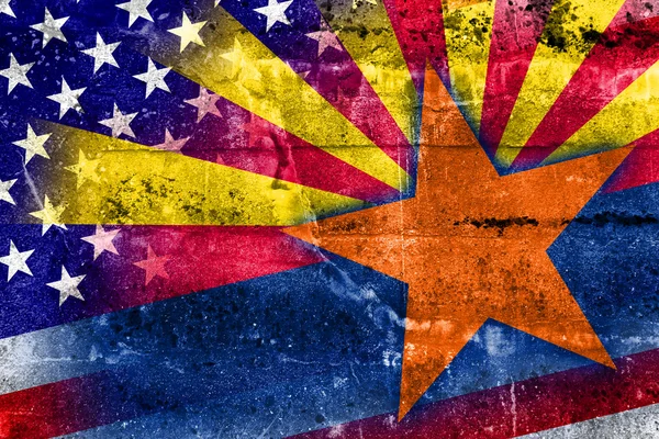 USA and Arizona State Flag painted on grunge wall — Stock Photo, Image