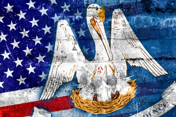 USA- und Louisiana-Flagge auf Grunge-Wand gemalt — Stockfoto