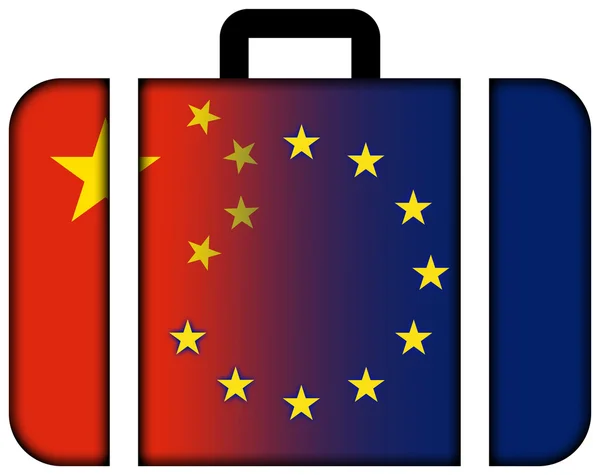 Suitcase with China and European Union Flag — Stock Photo, Image