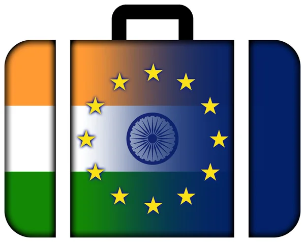 Suitcase with India and European Union Flag — Stock Photo, Image