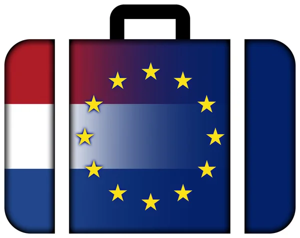 Valise avec drapeau des Pays-Bas et de l'Union européenne — Photo