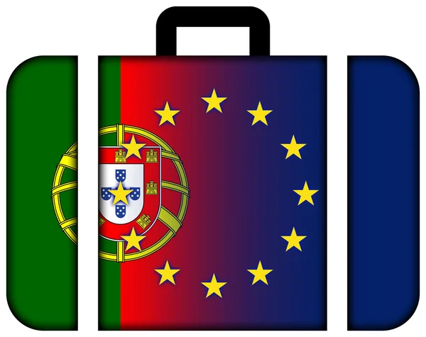 Koffer mit portugiesischer und europäischer Gewerkschaftsflagge — Stockfoto