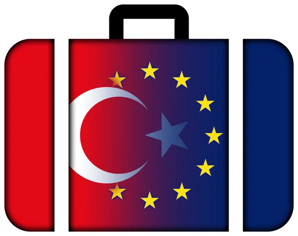 Mala com a Turquia e Bandeira da União Europeia — Fotografia de Stock