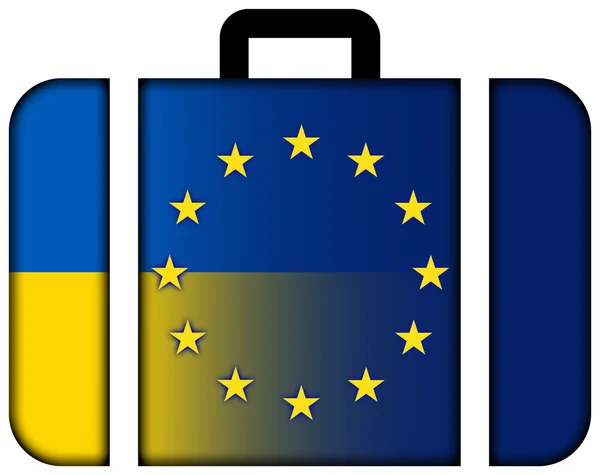 Valigia con Ucraina e Valigia con bandiera dell'Unione Europea — Foto Stock