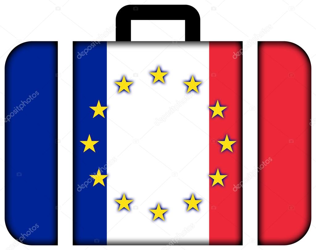 Suitcase with France and European Union Flag