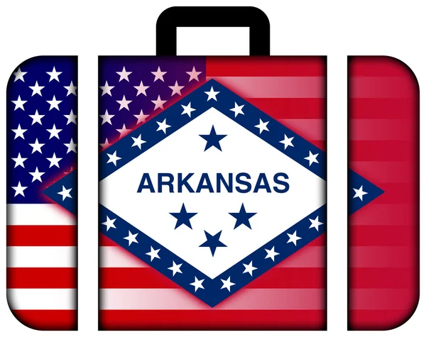 Koffer mit usa und arkansas staatsflagge — Stockfoto