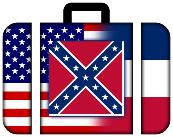 Koffer met VS en Mississippi State vlag — Stockfoto