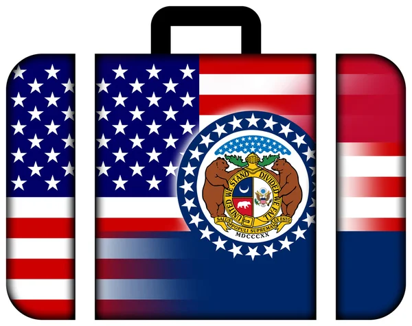 Koffer met VS en Missouri State vlag — Stockfoto