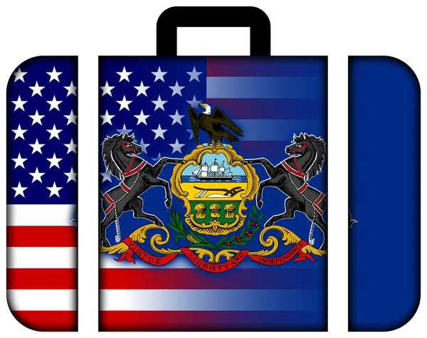 Koffer met VS en Pennsylvania vlag — Stockfoto