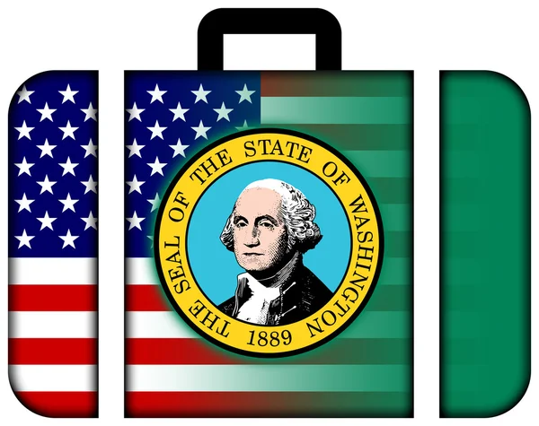 Koffer mit US-Flagge und Washington State Flagge — Stockfoto